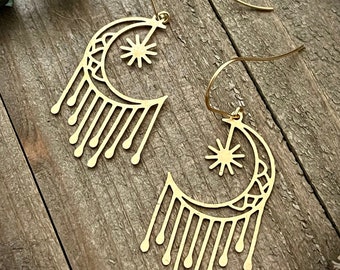Gold Brass Crescent Moon Earrings • Lightweight