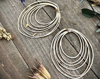 Big Organic Brass Hoop Earrings • Large Gold Earrings • Statement Hoops