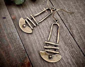 Rustic Bronze Dangle Earrings • Bohemian Earrings • Antique Gold Boho Earrings