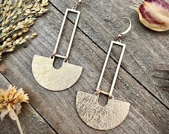 Gold Brass Chandelier Pendulum Earrings • Architectural Gold Fan Earrings