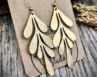 Gold Brass Floral Petal Textured Earrings