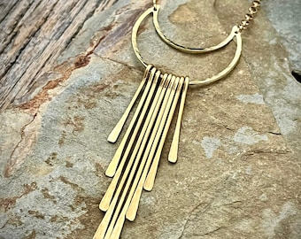 Long Gold Brass Fringe Necklace