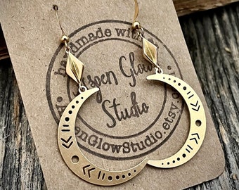 Gold Brass Crescent Moon Earrings • Lightweight
