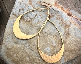 Hammered Hoops • Simple Oval Hoop Earrings • Gold Brass Earrings • Lightweight