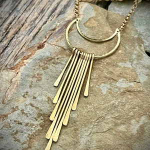 Long Gold Brass Fringe Necklace