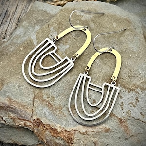 Geometric Arch Earrings • Mixed Metal Statement Earrings • Silver and Gold Geometric  Earrings • Two Toned Earrings