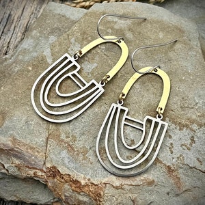 Geometric Arch Earrings • Mixed Metal Statement Earrings • Silver and Gold Geometric  Earrings • Two Toned Earrings