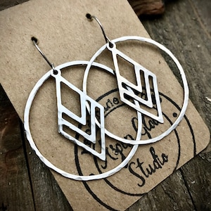 Silver Chevron Geometric Earrings • Silver Hoops