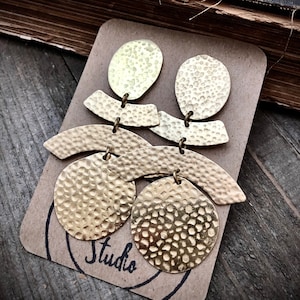 Hammered Geometric Dangles • Large Dangle Earrings • Large Statement Earrings • Gold Statement Earrings