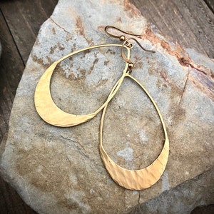 Hammered Hoops • Simple Oval Hoop Earrings • Gold Brass Earrings • Lightweight