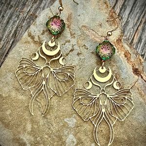 Gold Brass Moth Celestial Statement Earrings