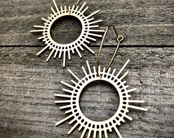Sunburst Dangles • Sun Ray Hoop Earrings • Large Statement Earrings
