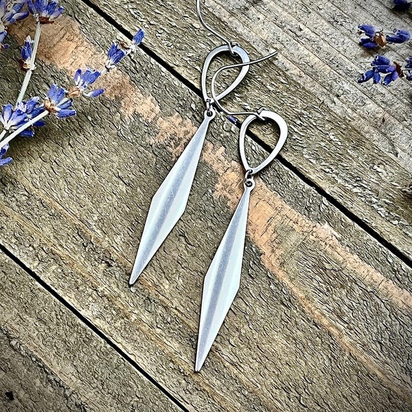 Silver Stainless Steel Spiked Earrings • Dagger Dangles • Long Spiked Earrings