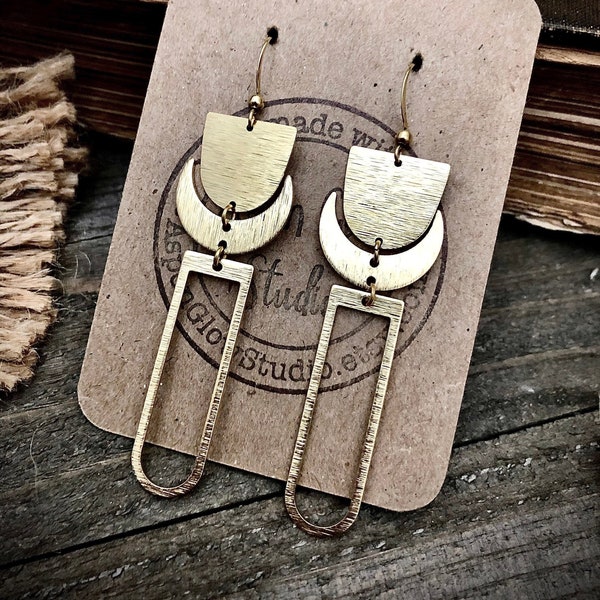 Gold Brass Etched Geometric Dangles
