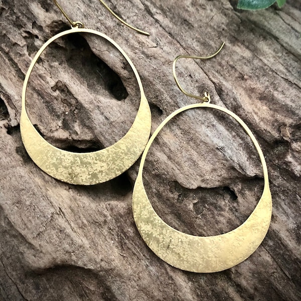 Hammered Hoops • Simple Large Hoop Earrings • Gold Brass Earrings