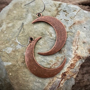 Copper Moon Earrings • Crescent Dangles • Crescent Moon Earrings • Simple Celestial Earrings