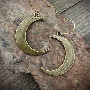 Gold Moon Earrings • Crescent Dangles • Crescent Moon Earrings • Simple Celestial Earrings