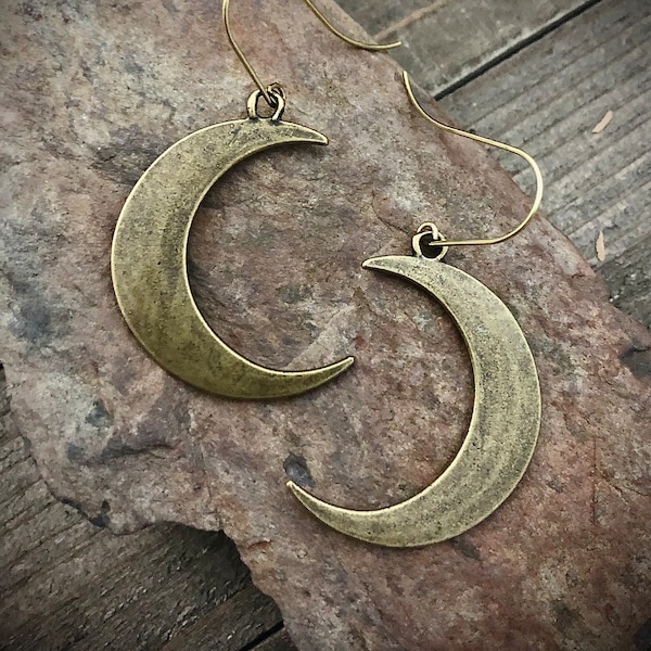 Gold Moon Earrings • Crescent Dangles • Crescent Moon Earrings • Simple Celestial Earrings