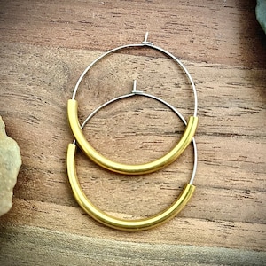 Mixed Metal Hoop Earrings • Two Toned Silver Gold Brass Hoops