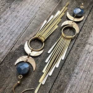 Gold Moon Labradorite Earrings • Fringe Statement Earrings • Gold Statement Earrings • Extra Long Earrings • Labradorite Earrings