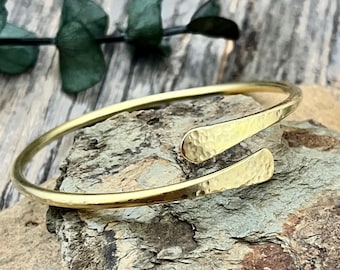 Hammered Gold Brass Cuff Bracelet: Adjustable Stacking Bangle