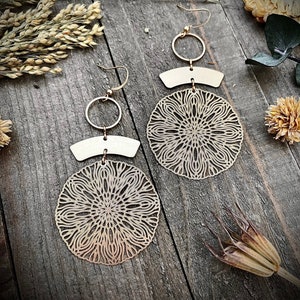 Gold Mandala Earrings • Gold Geometric Earrings • Large Earrings • Lightweight Statement Earrings