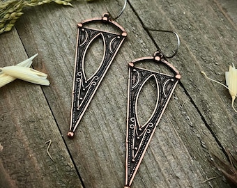 Boho Copper Triangle Dangle Earrings: Bohemian Statement Jewelry
