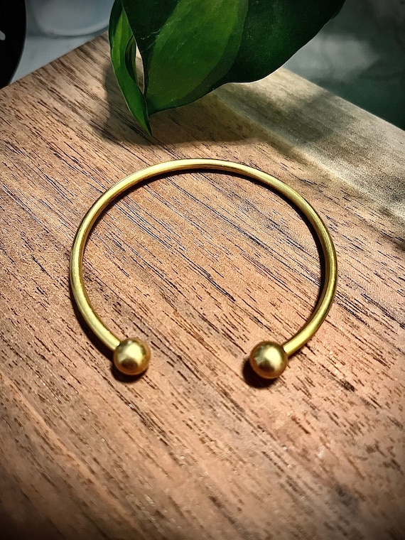 Simple Solid Brass Bracelet: Stacking Bangle with Removable End Balls