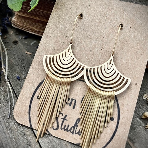Gold Fringe Hoop Earrings Statement Earrings Gold Etsy