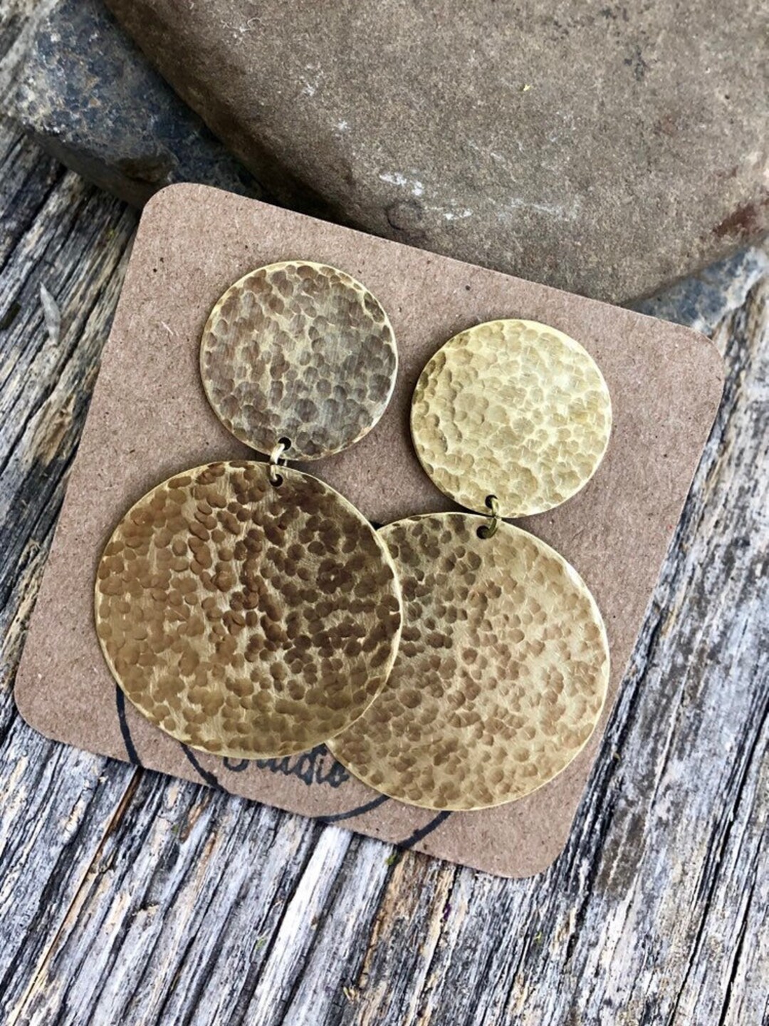 Gold Brass Disc Drop Earrings • Large Statement Coin Earrings • Large Hammered Disc Post Earrings - Etsy