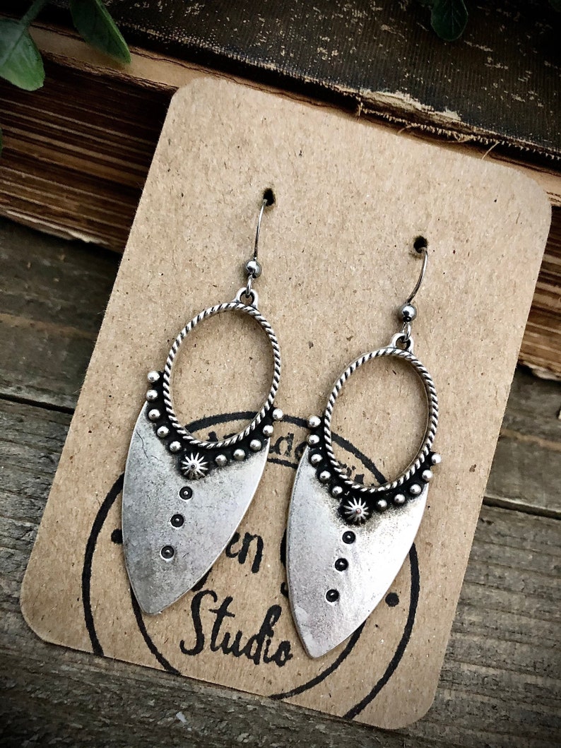 Silver Dangle Earrings Boho Earrings Silver Triangle Earrings image 2