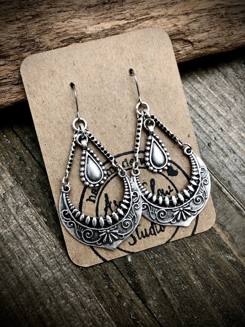 Boho Silver Chandelier Earrings Bohemian Statement Earrings Silver Chandelier Earrings Silver Statement Earrings Aspen Glow Studio