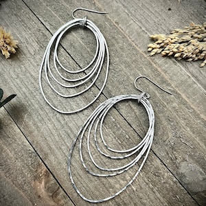 Large Stainless Steel Hoop Earrings: Organic Silver Statement Hoops