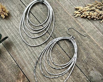 Big Organic Hoops • Silver Stainless Steel Earrings • Large Earrings • Statement Hoop Earrings • Lightweight