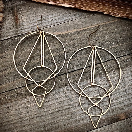 Brass Geometric Dangle Earrings: Lightweight Abstract Statement