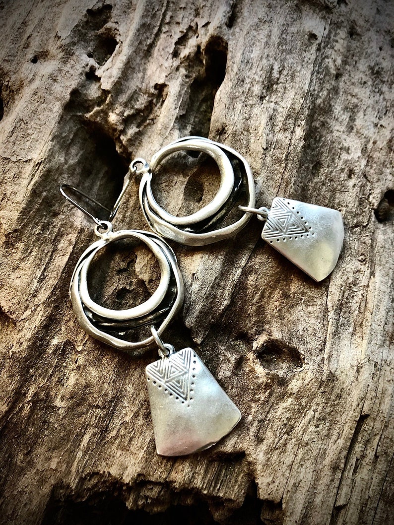 Boho Silver Dangle Earrings Bohemian Statement Earrings Etsy
