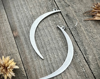 Sleek Silver Moon Earrings • Crescent Dangles • Crescent Moon Earrings • Simple Celestial Earrings