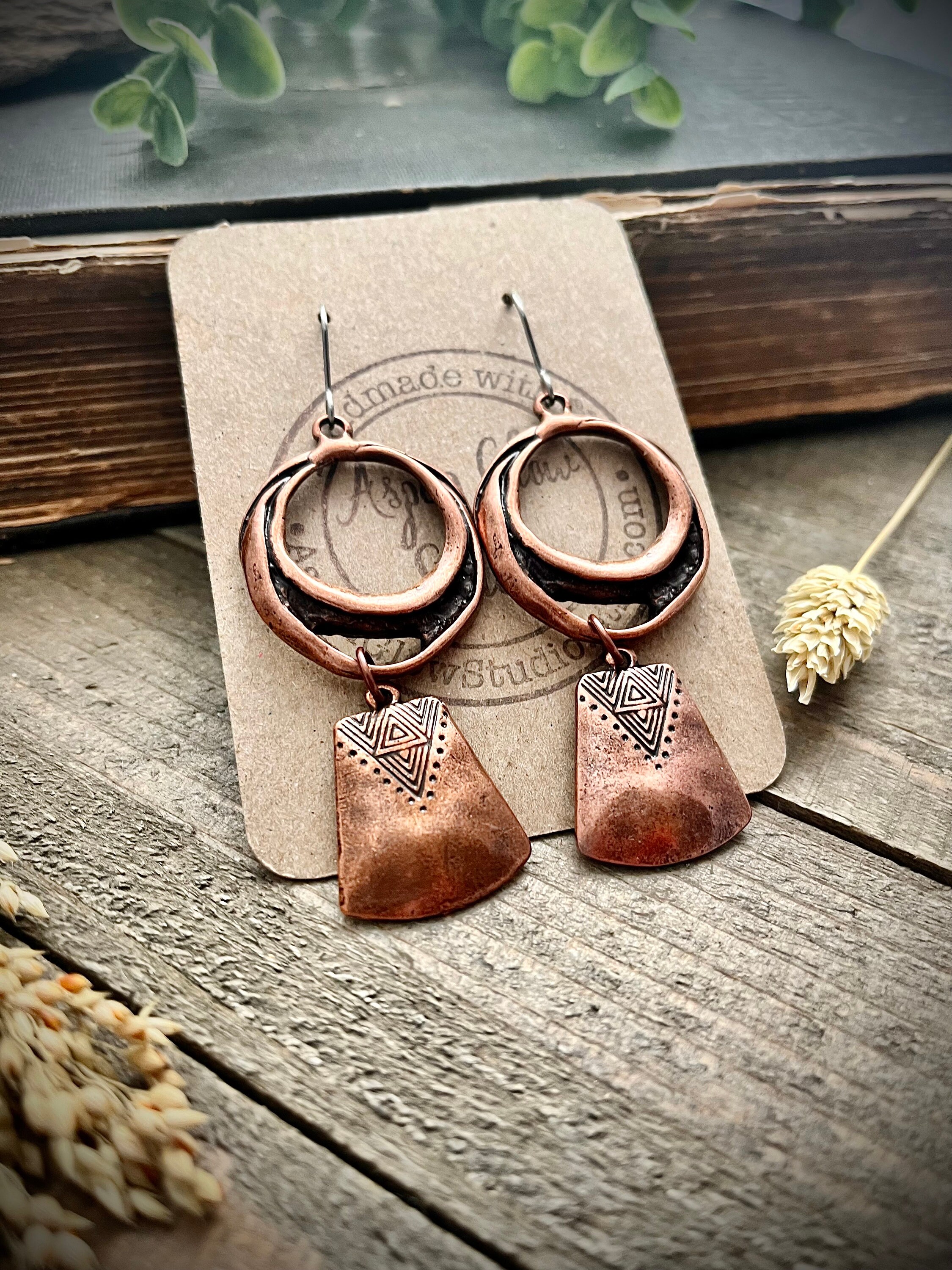 Copper Dangle Earrings Etsy