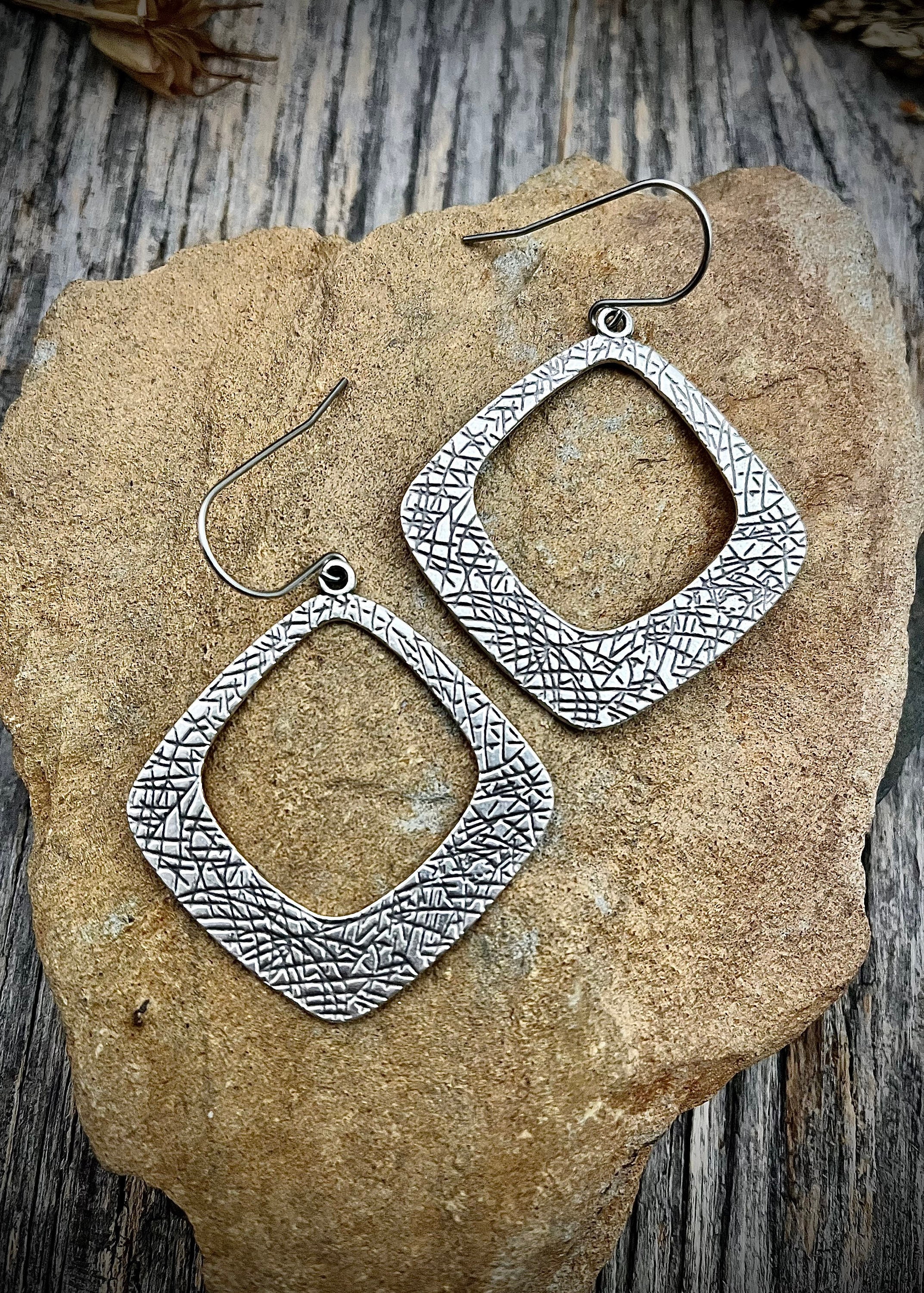 Silver Textured Organic Square Earrings - Etsy
