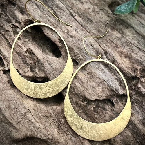 Hammered Hoops • Simple Large Hoop Earrings • Gold Brass Earrings