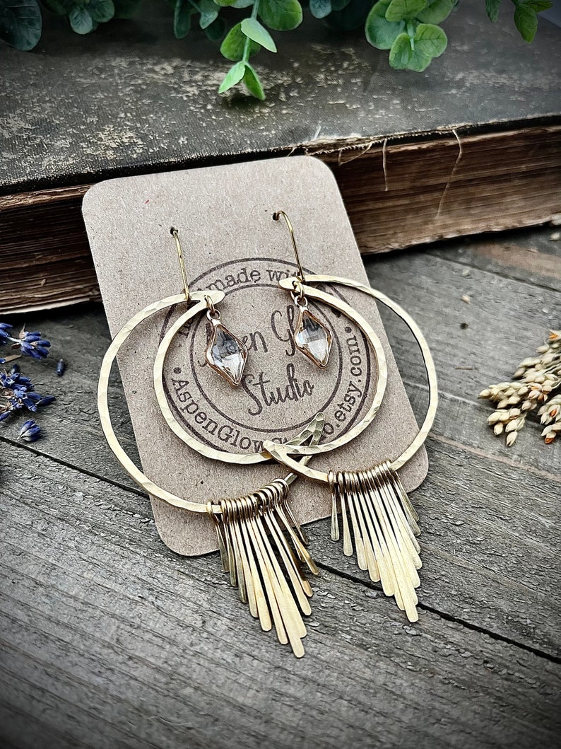 Gold Crescent Fringe Dangle Earrings Large Moon Earrings Etsy