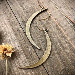 Sleek Bronze Moon Earrings • Crescent Dangles • Crescent Moon Earrings • Simple Celestial Earrings