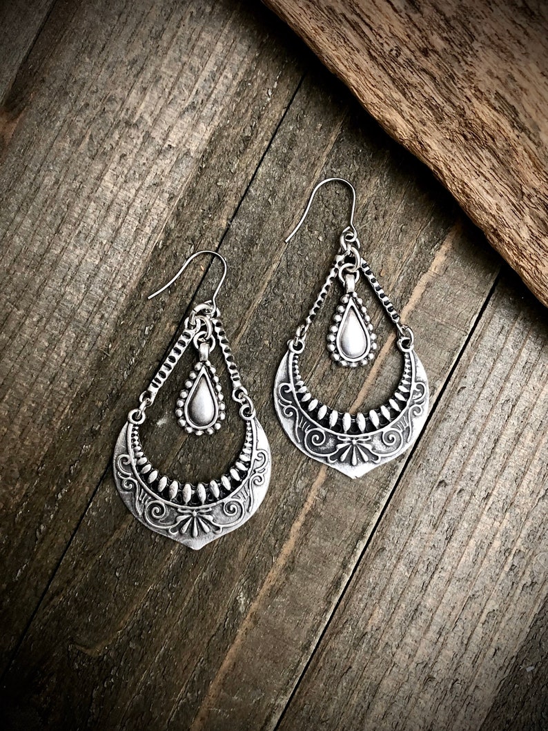 Boho Silver Chandelier Earrings Bohemian Statement Earrings Silver Chandelier Earrings Silver Statement Earrings Aspen Glow Studio