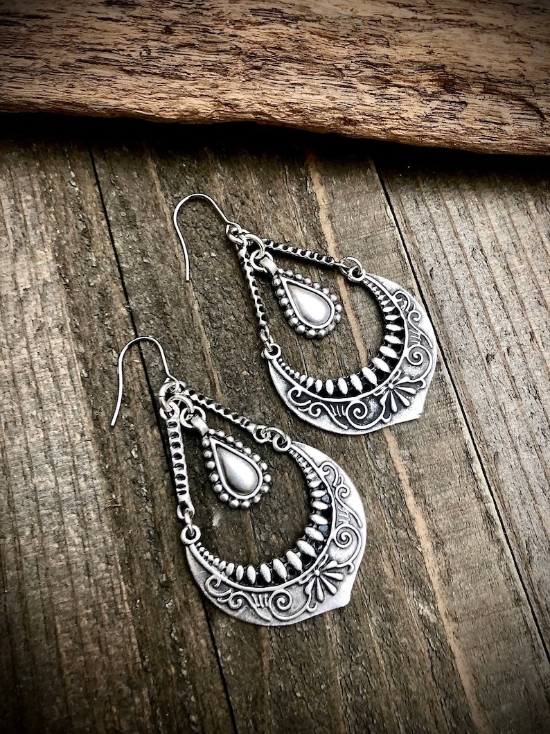 Boho Silver Chandelier Earrings Bohemian Statement Earrings Silver Chandelier Earrings Silver Statement Earrings Aspen Glow Studio
