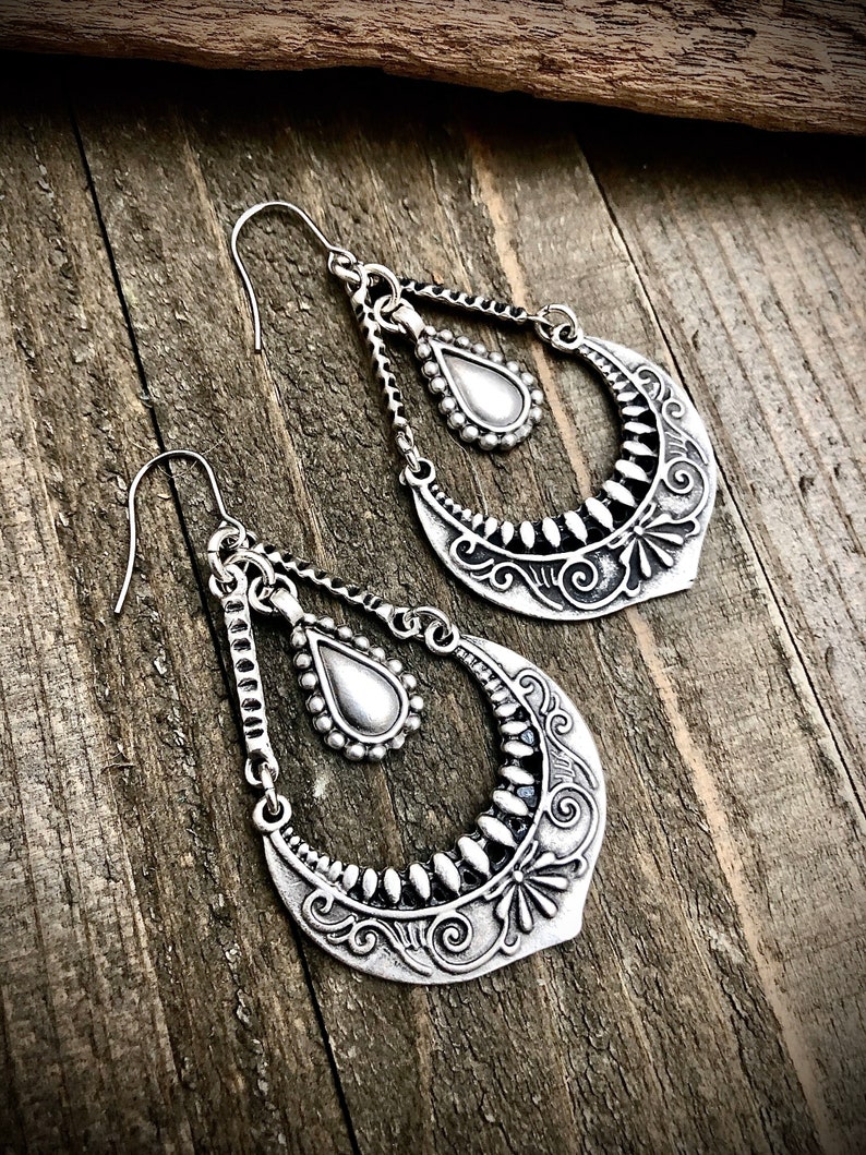 Boho Silver Chandelier Earrings Bohemian Statement Earrings Silver Chandelier Earrings Silver Statement Earrings Aspen Glow Studio