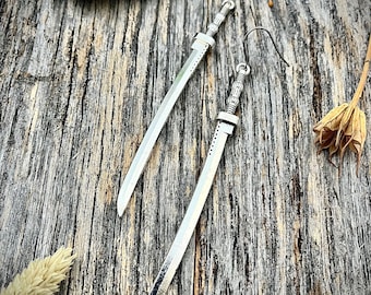 Extra Long Silver Sword Earrings