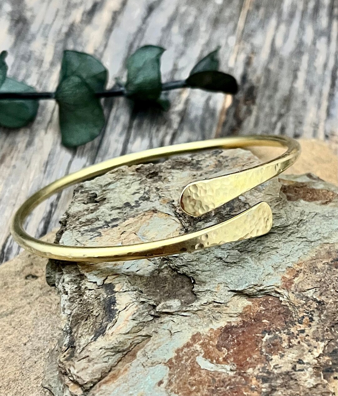 Hammered Gold Cuff Bracelet Adjustable Simple Stacking Bracelet