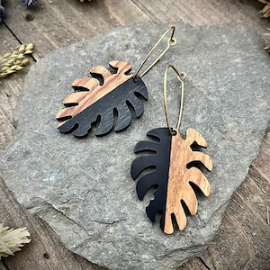 Monstera Resin Wood Earrings • Plant Leaf Earrings
