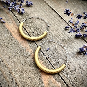 Mixed Metal Hoop Earrings • Silver & Gold Brass Hoops