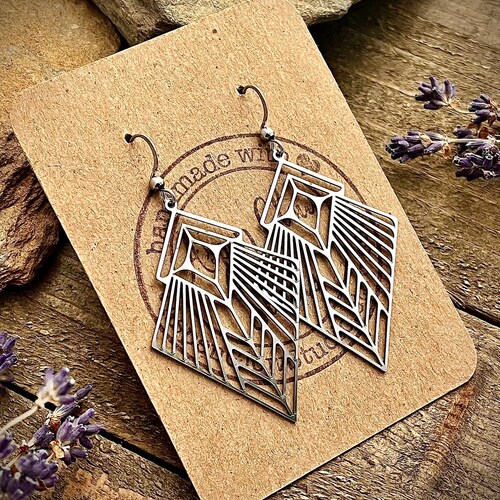 Silver Geometric Earrings • Stainless Steel Art Deco Earrings